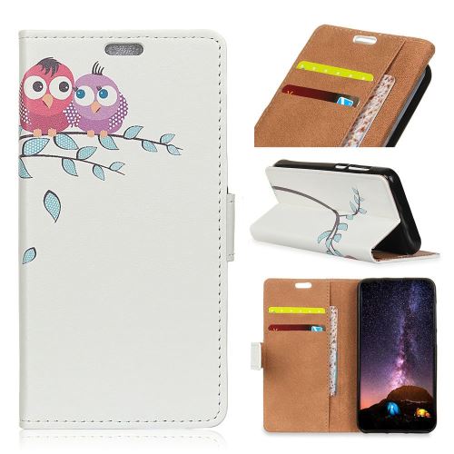 Etui en PU impression de motifs avec support deux petites chouettes sur la branche pour votre Huawei P30 Lite