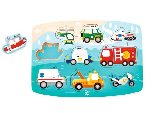 Hape moulures en bois puzzle véhicules d'urgence 10 pièces