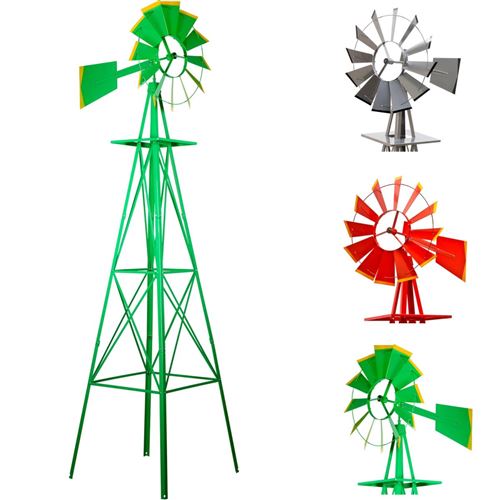 Moulin à Vent \style américain\ 245 cm - Éolienne de jardin disponible en 3 couleurs: rouge, gris ou vert - Couleur : Vert