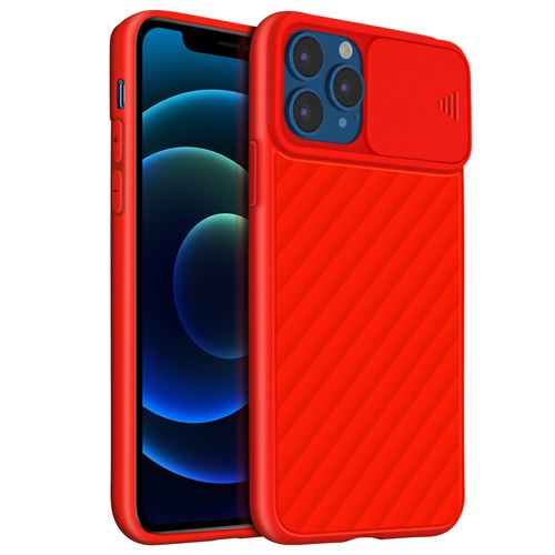 Avizar Coque pour iPhone 12 Pro Max Protection Finition souple striée Cache caméra coulissant Rouge