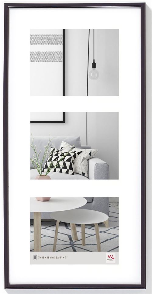 Walther, Galeria, Cadre Multivue En Plastique Pour 3 Photos, KB338S, 3x13x18 cm, Noir
