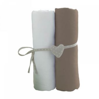 Lot de 2 draps housse blanc / taupe 60 x 120 cm - babycalin - 1