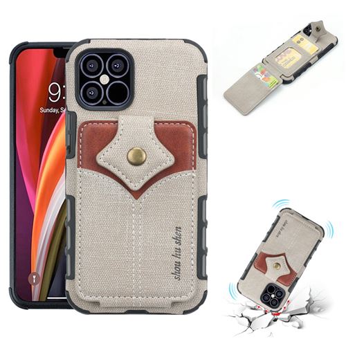 Coque en TPU + PU boucle en érable avec porte-cartes gris pour votre Apple iPhone 12 Pro/12 Max 6.1 pouces