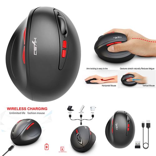Souris de jeu sans fil HXSJ T31 Lecteur optique de conception ergonomique 2,4GHZ - Noir