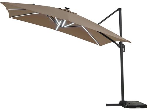 Parasol jardin déporté led alu sun 4 luxe - rectangle - 3 x 4 m - taupe