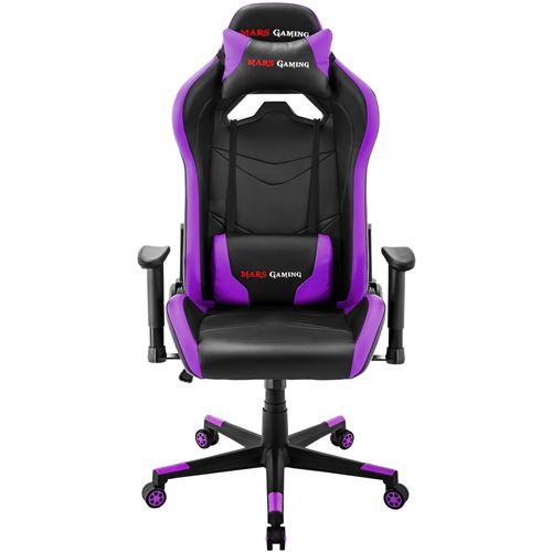Chaise de Jeu Ergonomique Mars Gaming MGC3BP Violet, Coussins pour la Tète et Bas du Dos Inclinable à 180º