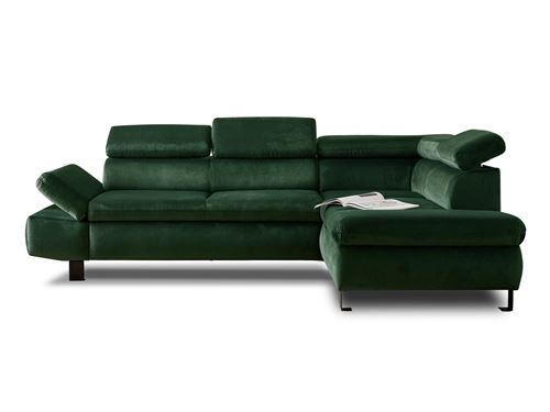 Canap&eacute; d'angle droit convertible 5 places Velours Vert