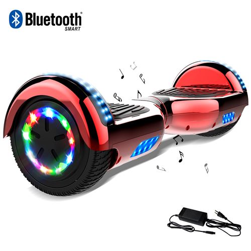 Cool&Fun 6.5 pouces Hoverboard avec Bleutooth,spécial roue LED,scooter électrique Auto-équilibré -Chromé rouge