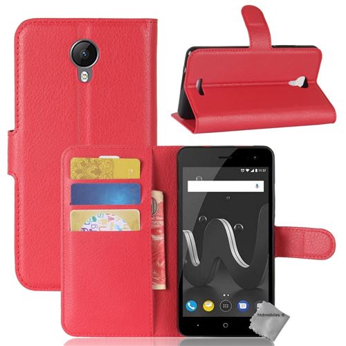 Housse etui coque pochette portefeuille pour Wiko Jerry 2 avec verre trempe - ROUGE