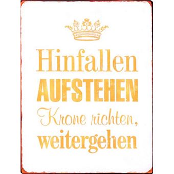 Motivation Poster Plaque En Metal Hinfallen Aufstehen Krone Richten Weitergehen 35x26 Cm