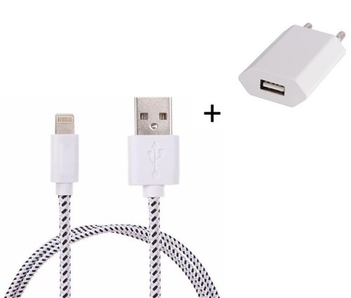 Pack Chargeur pour IPHONE Lightning (Cable Tresse 3m Chargeur + Prise Secteur USB) Murale Android Universel (ROUGE)
