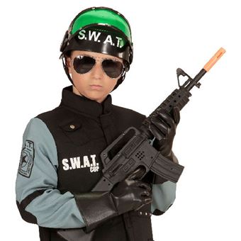 Casque De Déguisement SWAT Pour Enfant - Visière Rabattable - Taille Réglable (tour De Tête 45-57 Cm) - Détails Réalistes - Noir