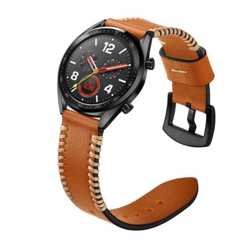 Generique Marron Bracelet En Cuir Véritable Points De Côté 22Mm Pour Votre Huawei Watch Gt/Watch 2 Pro/Honor Watch Magic - Image 3