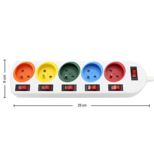 Bloc Multiprise Couleur - Interrupteur pour chaque sortie + stickers  d'identification - Interrupteur general - Cable 1,5 M - Norme NF - Blanc -  Électricité et domotique - Achat & prix