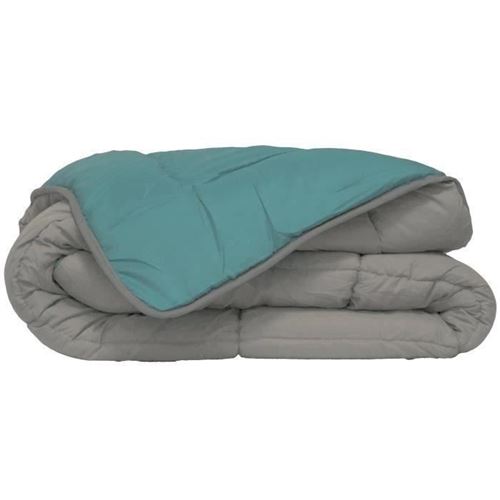 POYET MOTTE Couette Microfibre 400g/m2 CALGARY - 220 x 240 cm - Gris galet et Vert lac