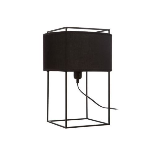 Lampe a poser contemporaine en métal noir + abat-jour en coton noir - H40 cm