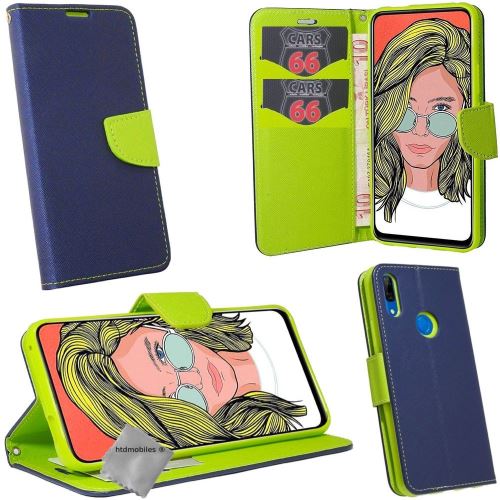Housse etui coque pochette portefeuille pour Huawei P Smart Z avec film ecran - BLEU / VERT