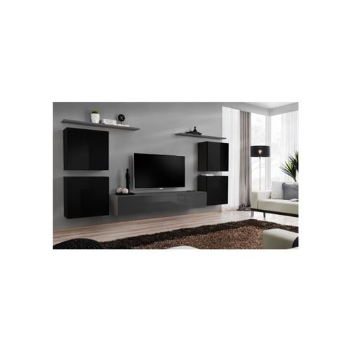 Ensemble meuble salon SWITCH IV design, coloris gris et noir brillant.