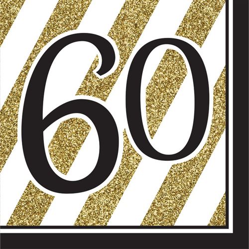 16 serviettes 60 ans - noir et or