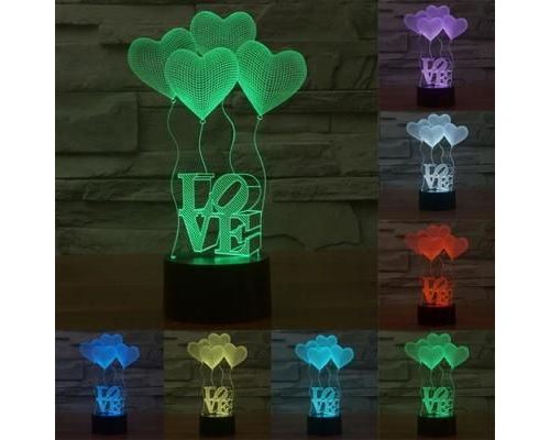Lampe 3D Love 4 Coeur Lumière 7 Couleurs Luminaire LED Décoration - YONIS