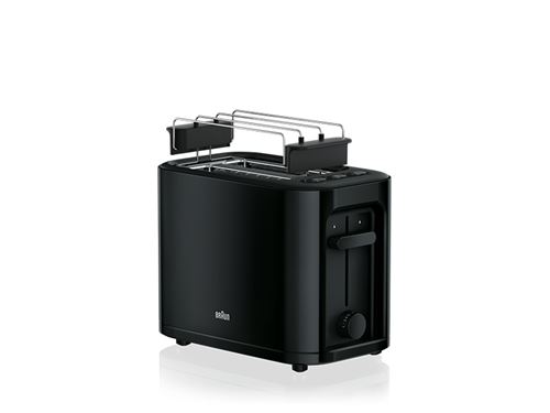 Braun – Grille-pain, 1000 W, 2 fentes, control déplacement, grille démontable, stockage de câble, Noir