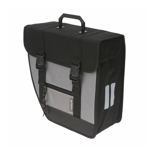 Sacoche arriere velo laterale basil tour gauche 17l noir-argent fixation crochet (33x14x33cm)