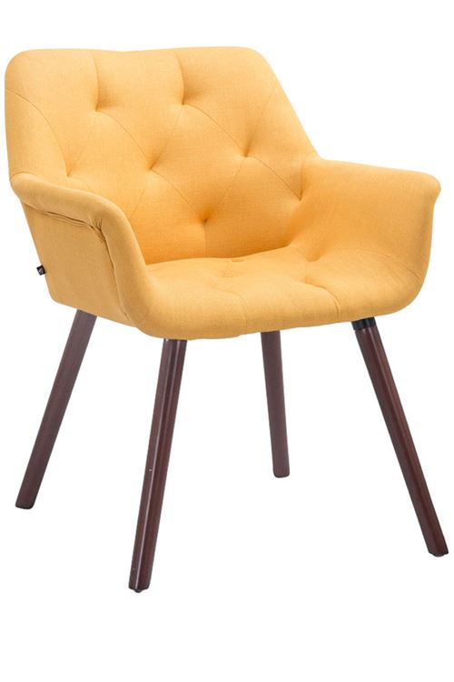 Chaise de Salle à manger Cassidy en Tissu - Chaise avec accoudoirs - Piètement Bois de Chêne Noyer - Couleur Assise Jaune