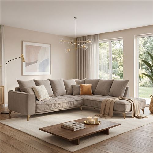 Canap&eacute; Tissu Angle Droit Gris Clair Altamo - 4 Places - Gris clair