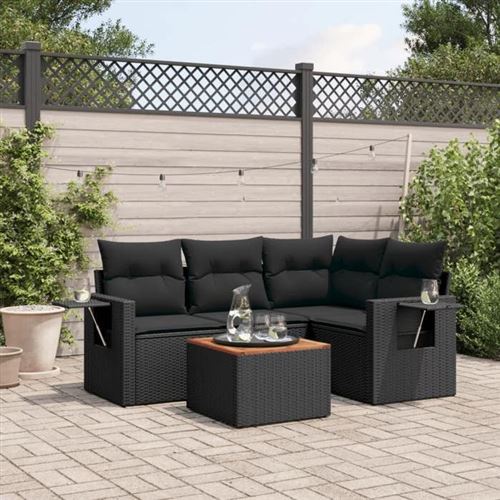 Vidaxl Noir Salon De Jardin 5 Pcs Avec Coussins - Image 3