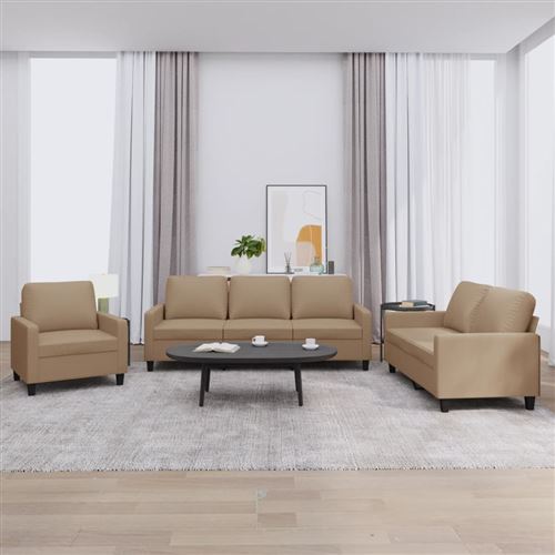Non Communiqué Marron Vidaxl Ensemble De Canapés 3 Pcs Avec Coussins Cappuccino Similicuir3201402