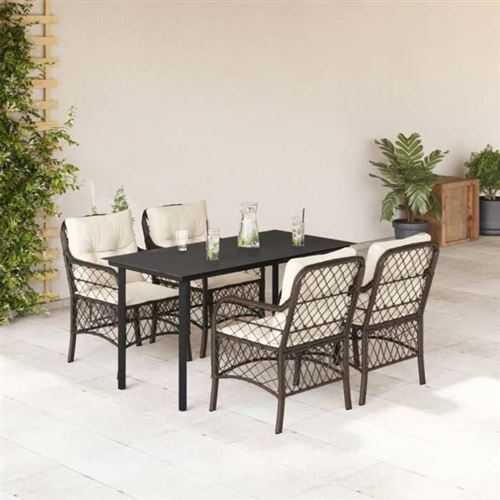 Non Communiqué Multicolore Vidaxl Ensemble À Manger De Jardin Avec Coussins 5 Pcs, Table Et Chaises De Patio, Meubles D'extérieur Terrasse, Moderne, 3212119