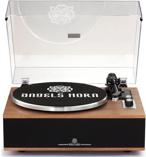 Platine Vinyle Angels Horn Tourne-Disque Vinyle Bluetooth Hifi Haut-Parleurs Préamplificateur Phono Intégré 33 45 Tours/Min Micro At-3600L