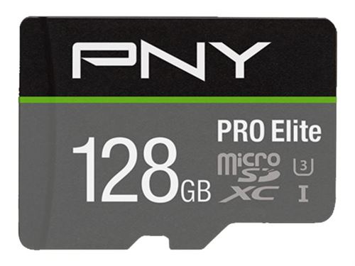 PNY PRO Elite - Carte mémoire flash (adaptateur microSDXC vers SD inclus(e)) - 128 Go - A1 / Video Class V30 / UHS-I U3 / Class10 - microSDXC UHS-I