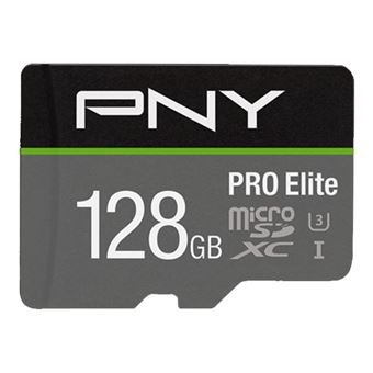 PNY PRO Elite - Carte mémoire flash (adaptateur microSDXC vers SD inclus(e)) - 128 Go - A1 / Video Class V30 / UHS-I U3 / Class10 - microSDXC UHS-I