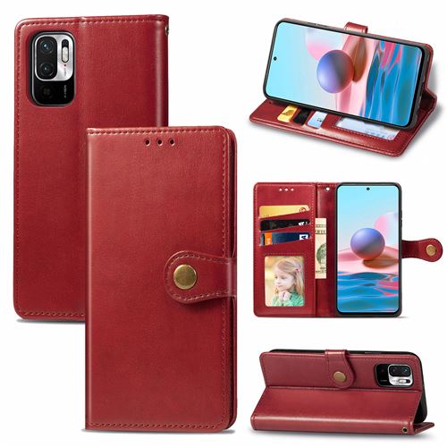 MPFRANCE Housse pour Xiaomi Redmi Note 10T 5G Rouge [Porte Carte, etui portefeuille, boucle]