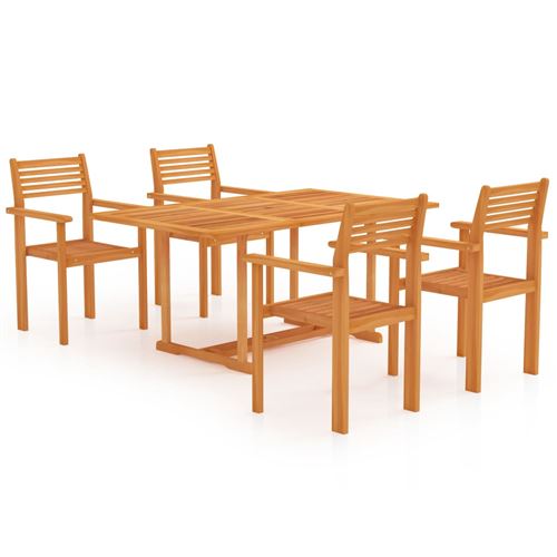 Ensemble de salle à manger de jardin 5 pcs Bois de teck massif 150 x 90 x 75 cm