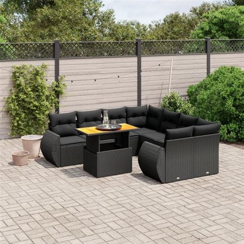 Non Communiqué Noir Vidaxl Salon De Jardin Avec Coussins 9 Pcs, Canapés De Terrasse, Ensemble De Meubles De Patio, Mobilier D'extérieur, 3272119