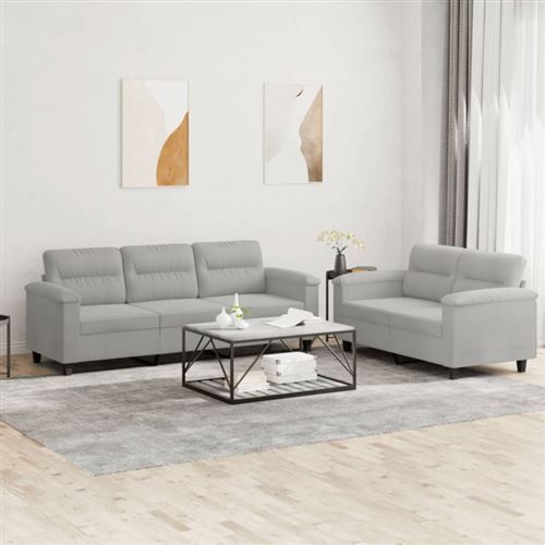 Non Communiqué Gris Clair Ensemble De Canapés 2 Pcs Coussins Tissu Microfibre