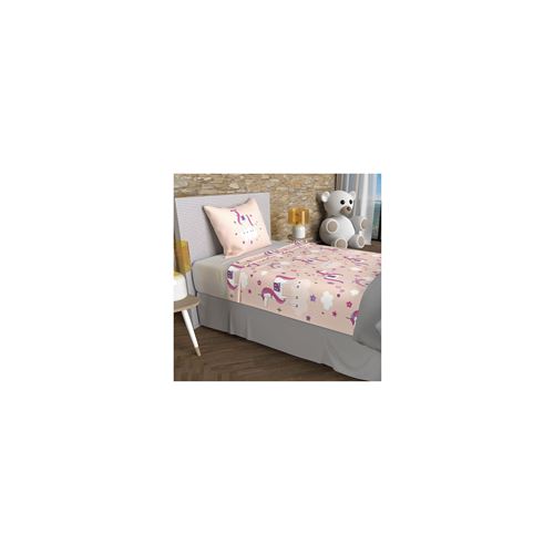 Parure de draps 180x290 cm LICORNES rose, 100% coton 57 fils/cm2, par Soleil d'Ocre