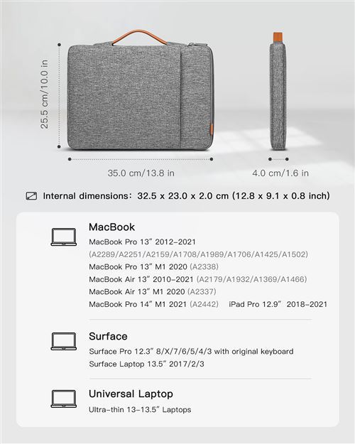 Inateck Housse 13 Pouces Compatible avec MacBook Air/Pro M2/M1