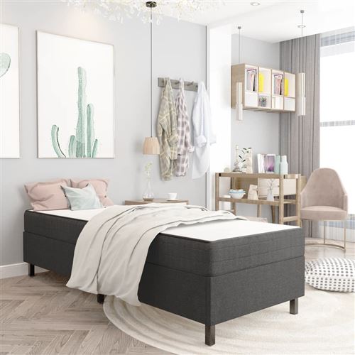 vidaXL Sommier tapissier Gris foncé Tissu 100x200 cm