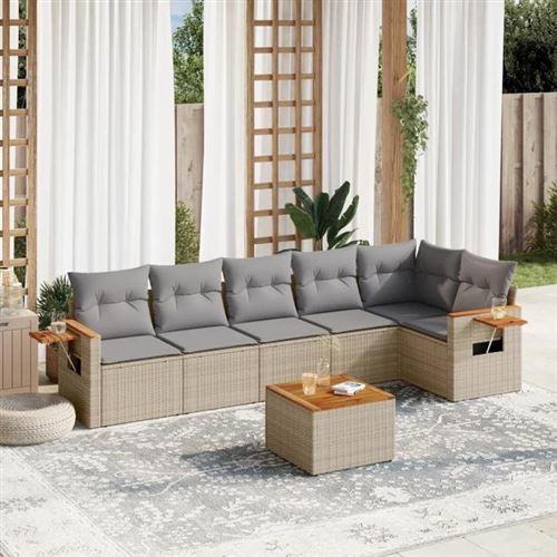 vidaXL - Salon de jardin - Ensemble de 7 pcs - Beige - Image 2