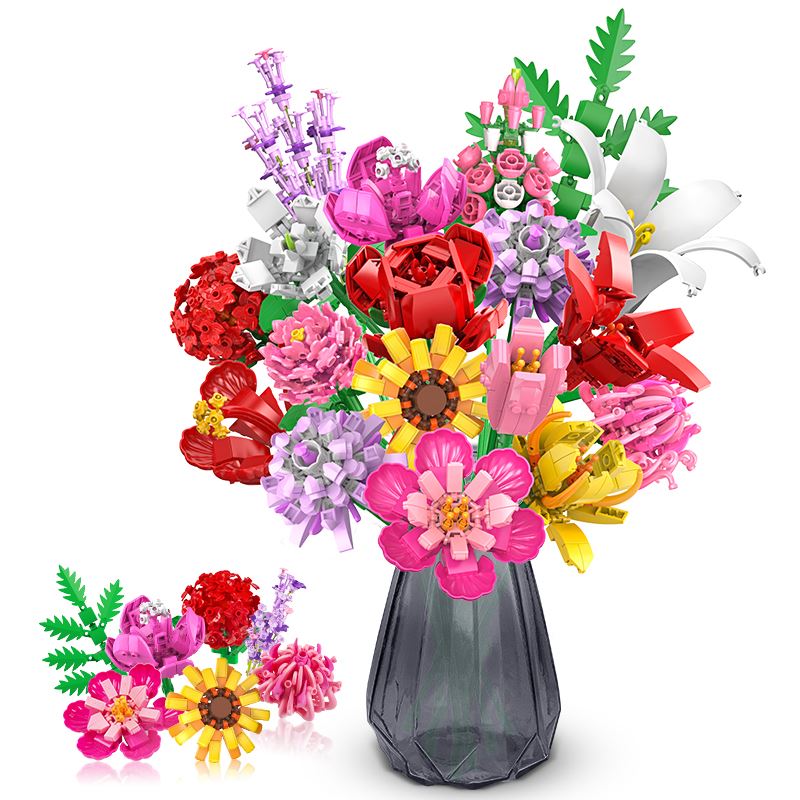 PLAXSOON Set de Construction Bouquet de Fleurs pour Adultes, 18 Fleurs, 1488 Pièces, Décoration Botanique, Cadeau pour Femmes, Hommes, Enfants