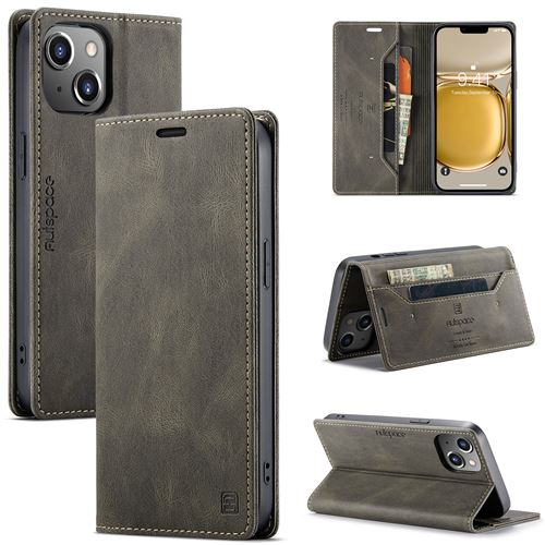 AutSpace Étui en cuir magnétique 2 en 1 porte monnaie étui pour téléphone Pour iPhone 14 Plus - Gris foncé