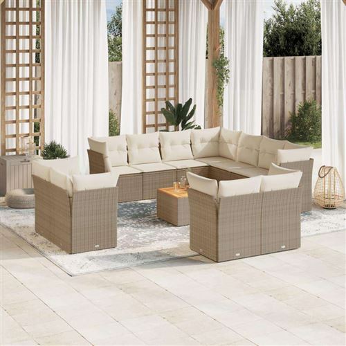  Vidaxl Salon De Jardin Avec Coussins 12 Pcs Beige R&eacute;sine Tress&eacute;e
