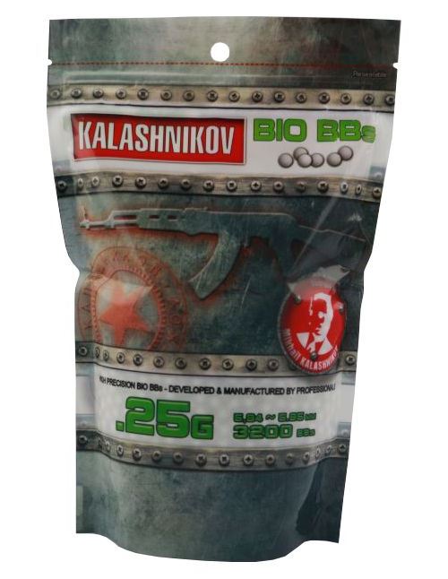 Sachet de 3200 billes blanches biodégradables kalashnikov 0.25g blanc