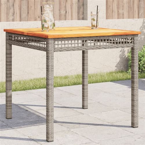 Non Communiqué Gris Table De Jardin 80X80x74 Cm Résine Tressée Et Bois Acacia