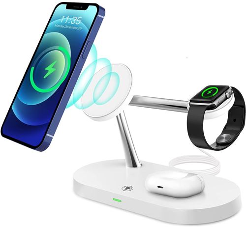 Chargeur Sans Fil Magnétique 3 en 1 avec Veilleuse, Station de Charge Sans Fil QI Rapide 15 W(Blanc)-Chronus