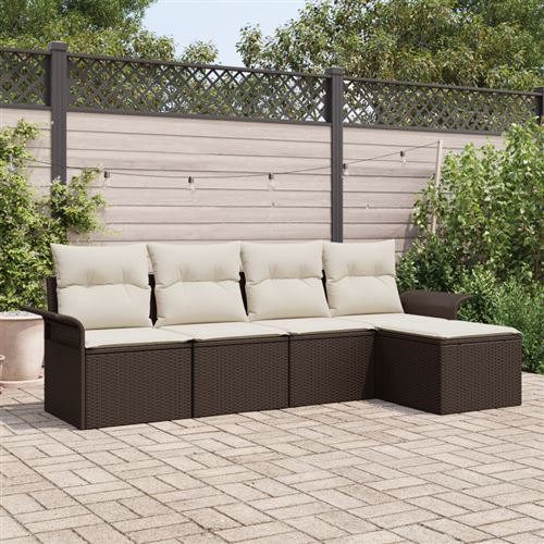 Non Communiqué Marron Ensemble De Canapés De Jardin 5 Pièces Avec Coussins En Poly Rattan, Canapé De Jardin 2 Places Avec Rangement & Coussins