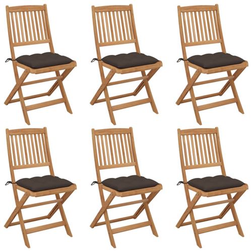 Non Communiqué Bois Chaises Pliables De Jardin Lot De 6 Avec Coussins D Acacia